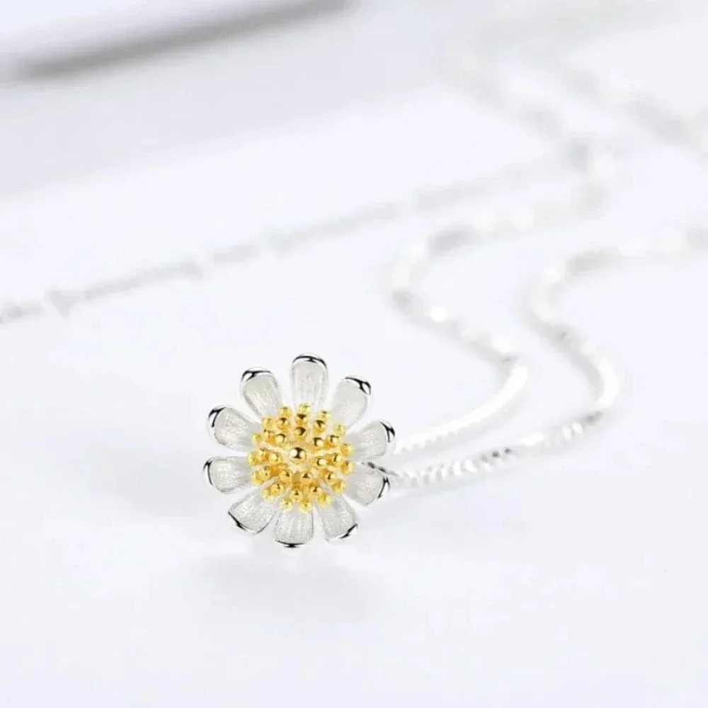 925 Sterling Silver Daisy Necklace Flower Pendant Necklace